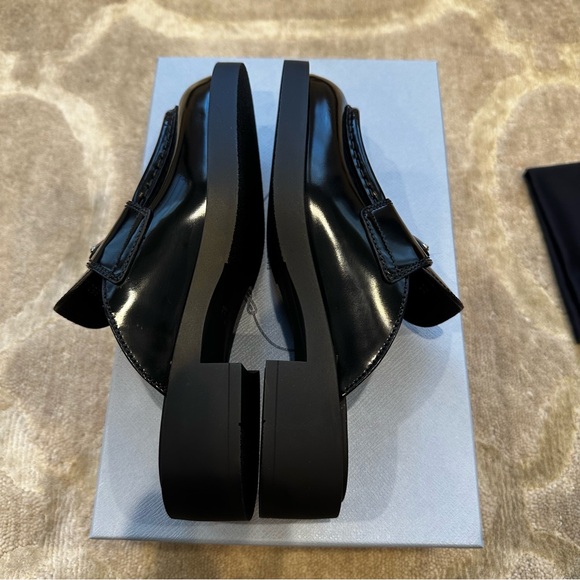 NIB Prada Leather Logo Loafer Mules - Picture 7 of 13
